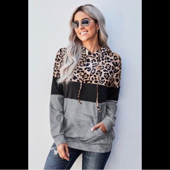 NEW Leopard & TieDye Colorblock Hoodie - Picture 3 of 14